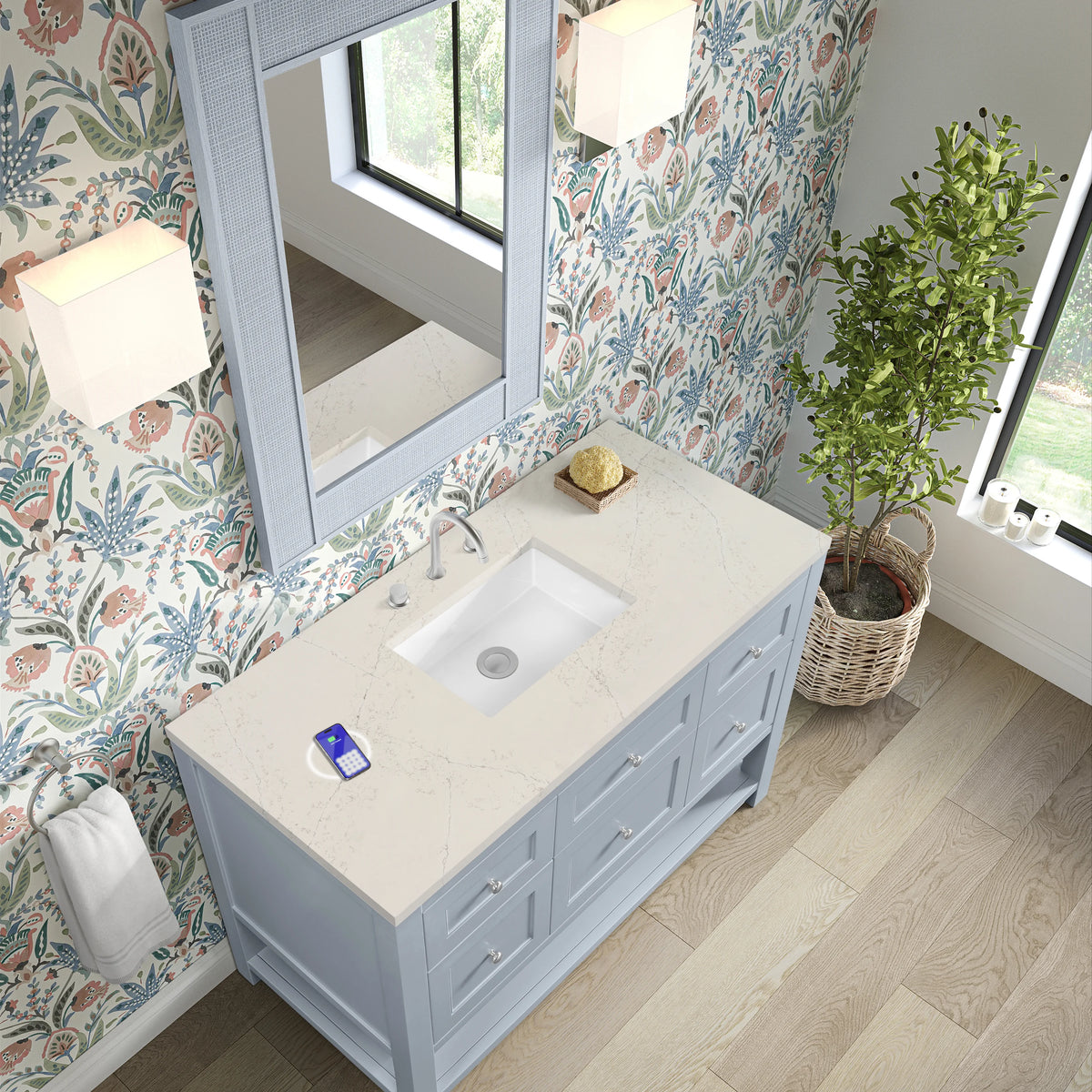 Breckenridge 48" Single Vanity, Serenity Blue, w/ 3 CM Siberian Silestone Top w/FreePower Wireless Charger, view 9