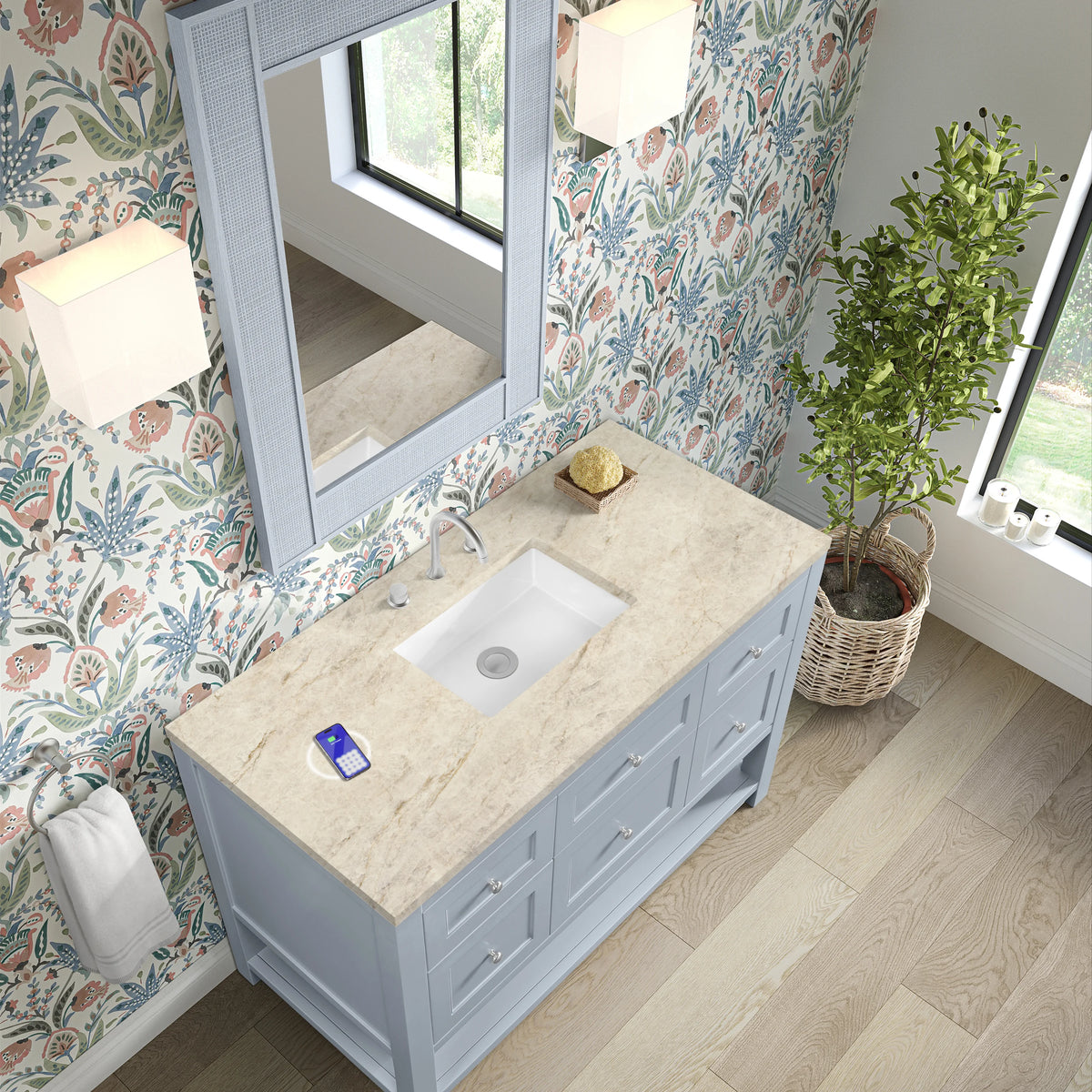Breckenridge 48" Single Vanity, Serenity Blue, w/ 3 CM Tajnar Eclos Top w/FreePower Wireless Charger, view 9