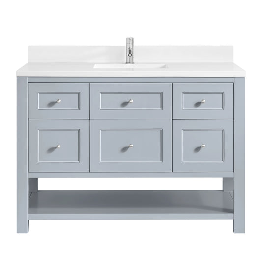 Breckenridge 48" Single Vanity, Serenity Blue, w/ Single Hole 3 CM White Zeus Quartz Top & Backsplash