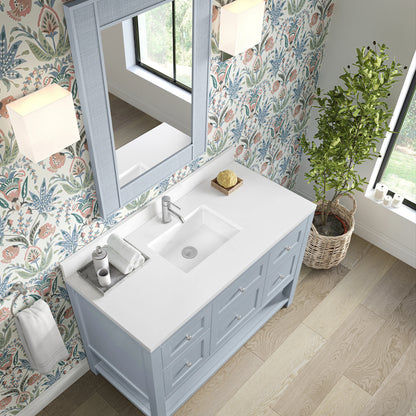Breckenridge 48" Single Vanity, Serenity Blue, w/ Single Hole 3 CM White Zeus Quartz Top & Backsplash, view 7