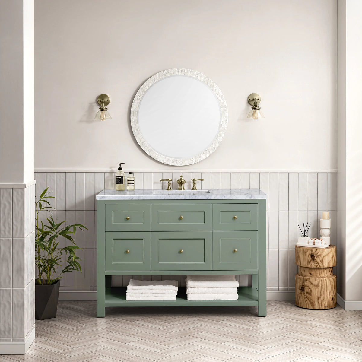 Breckenridge 48" Single Vanity, Smokey Celadon w/ 3 CM Carrara Marble Top, view 3