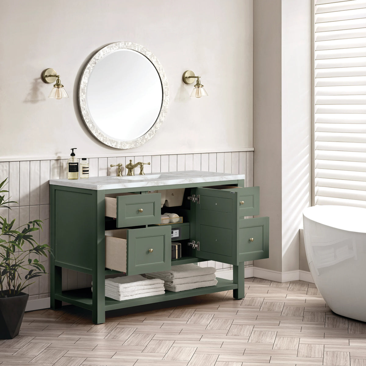 Breckenridge 48" Single Vanity, Smokey Celadon w/ 3 CM Victorian Silver Top, view 5