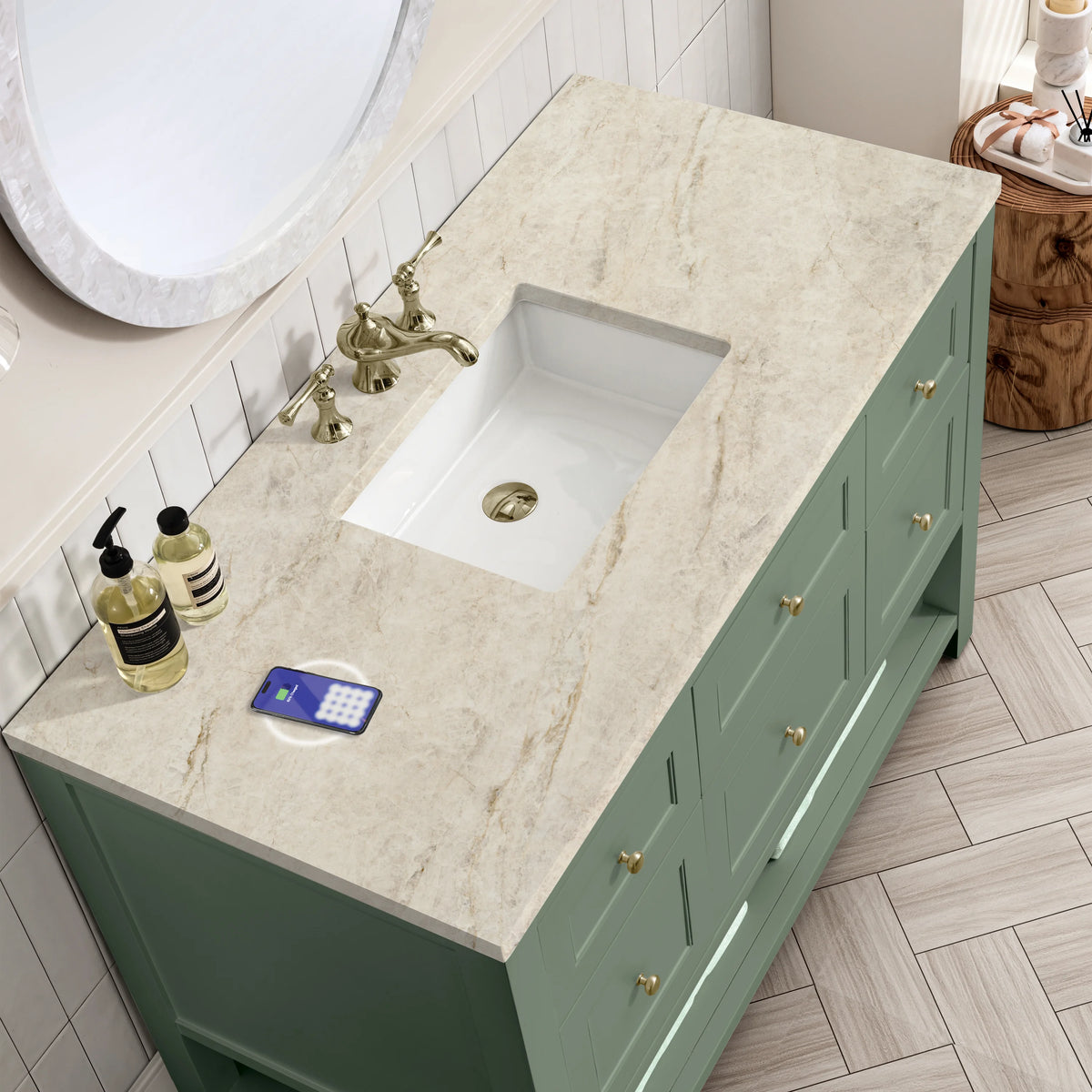 Breckenridge 48" Single Vanity, Smokey Celadon, w/ 3 CM Tajnar Eclos Top w/FreePower Wireless Charger, view 8