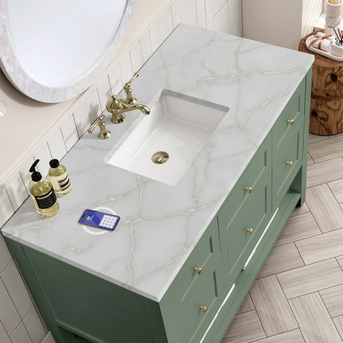 Breckenridge 48" Single Vanity, Smokey Celadon w/ 3 CM Victorian Silver Top w/FreePower Wireless Charger, view 9