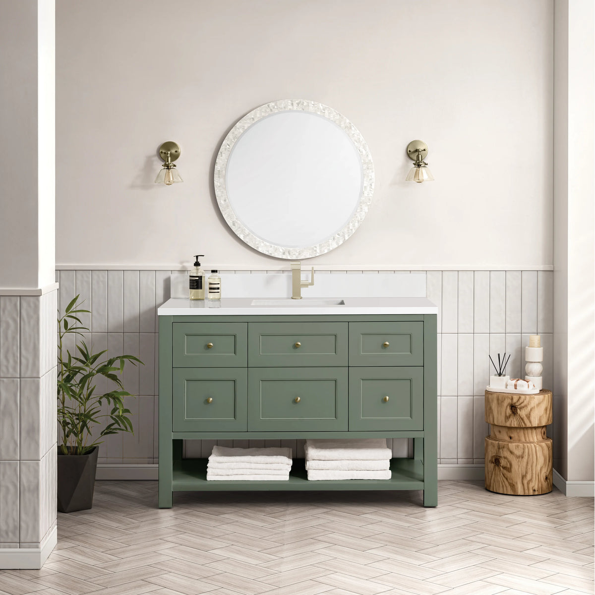 Breckenridge 48" Single Vanity, Smokey Celadon w/ Single Hole 3 CM White Zeus Top & Backsplash, view 3