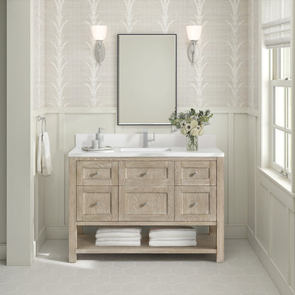 Breckenridge 48" Single Vanity, Whitewashed Oak w/ Single Hole 3CM White Zeus Silestone Top & Backsplash, view 3