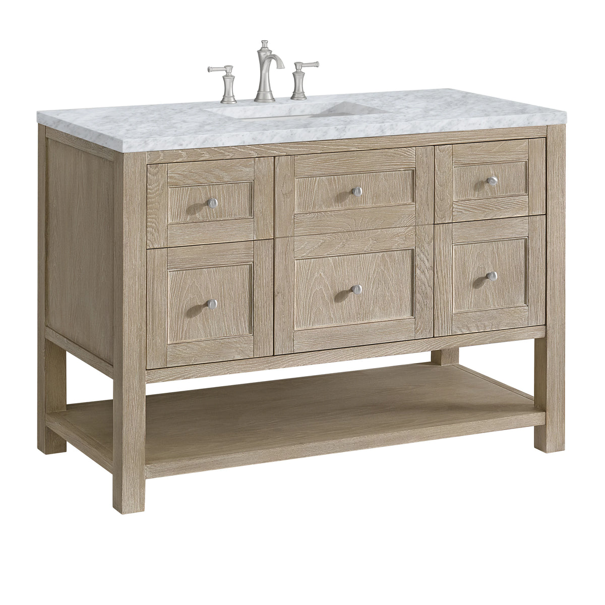 Breckenridge 48" Single Vanity, Whitewashed Oak w/ 3 CM Carrara White Marble Top, view 10