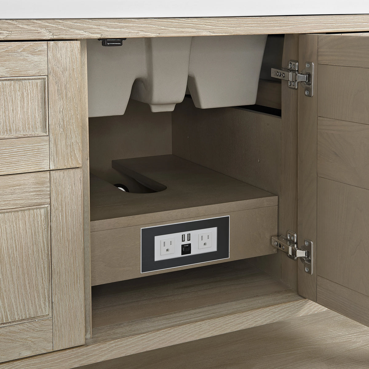 Breckenridge 48" Single Vanity, Whitewashed Oak w/ 3 CM Carrara White Marble Top, view 12