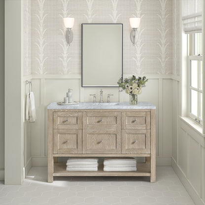 Breckenridge 48" Single Vanity, Whitewashed Oak w/ 3 CM Carrara White Marble Top, view 3