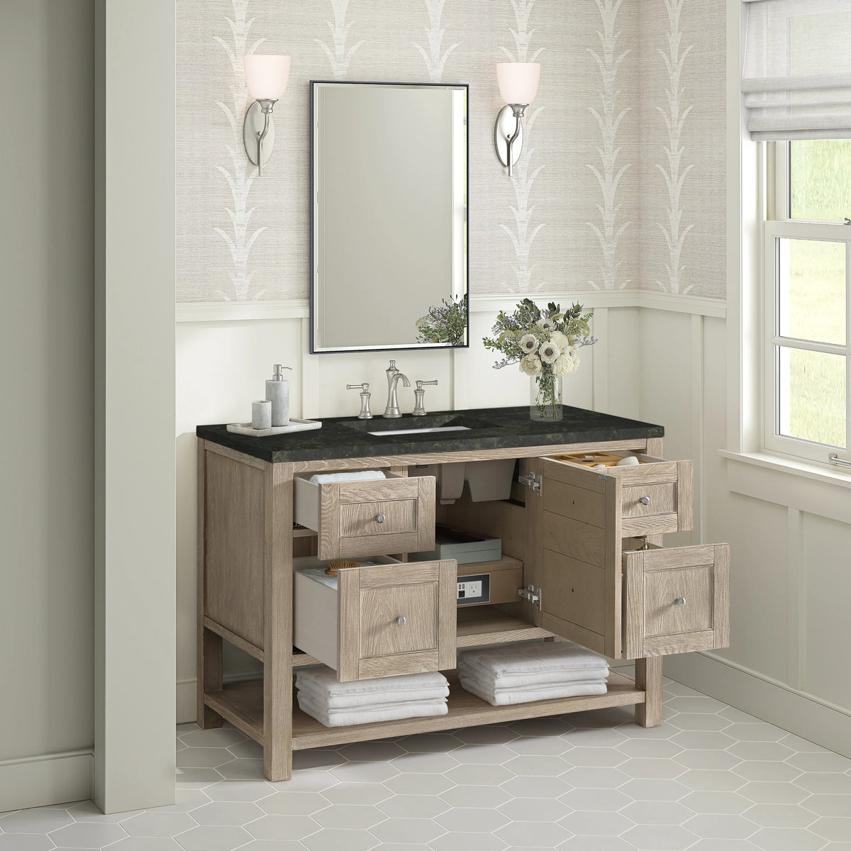 Breckenridge 48" Single Vanity, Whitewashed Oak, w/ 3 CM Phantome Eclos Top, view 5