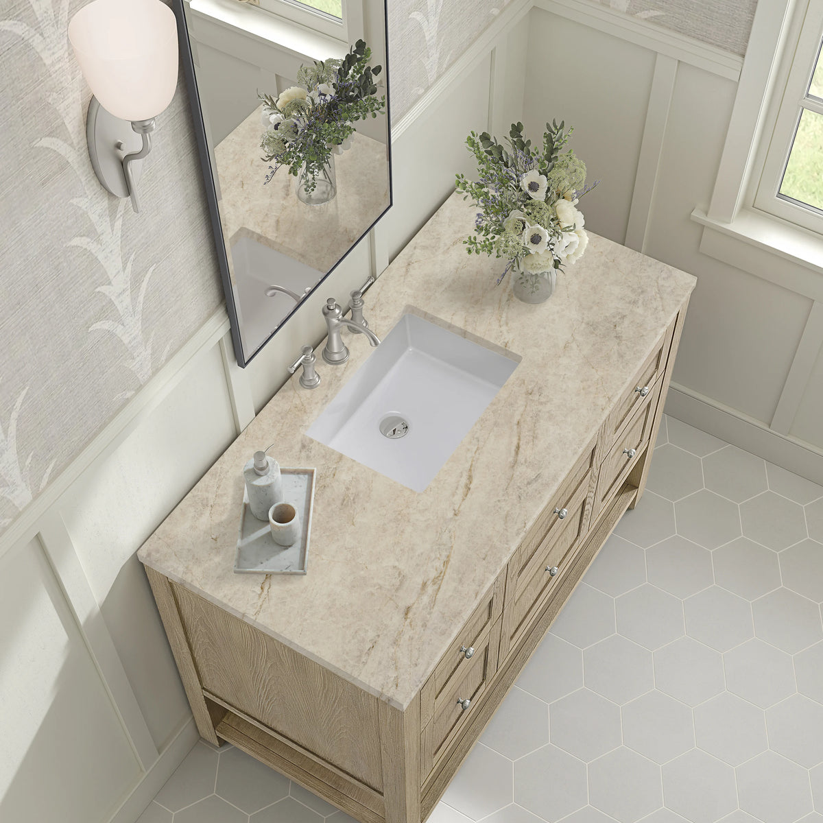 Breckenridge 48" Single Vanity, Whitewashed Oak, w/ 3 CM Tajnar Eclos Top, view 7