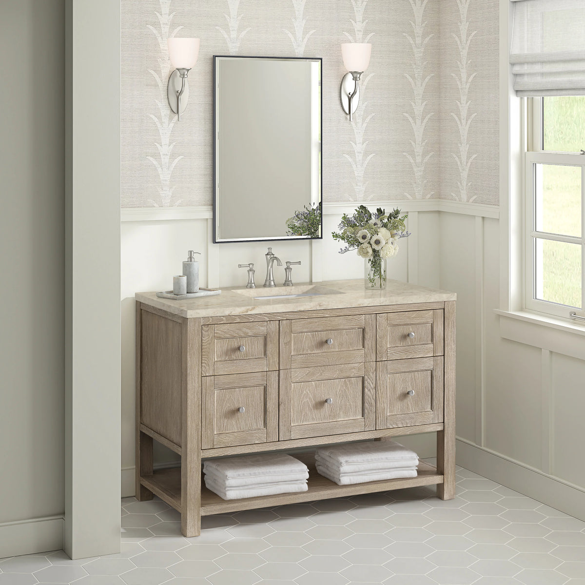 Breckenridge 48" Single Vanity, Whitewashed Oak, w/ 3 CM Tajnar Eclos Top w/FreePower Wireless Charger, view 6