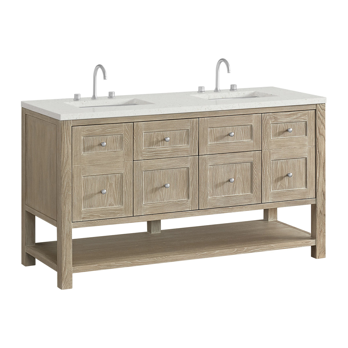 Breckenridge 60" Double Vanity, Whitewashed Oak, w/ 3 CM Lime Delight Quartz Top, view 10