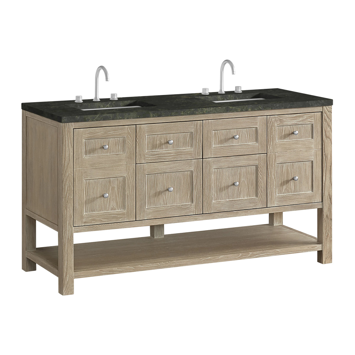 Breckenridge 60" Double Vanity, Whitewashed Oak, w/ 3 CM Phantome Eclos Top, view 10