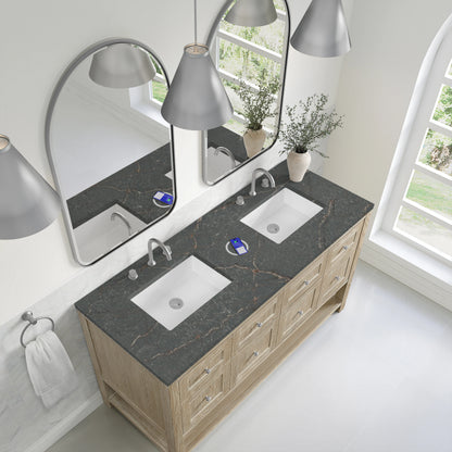 Breckenridge 60" Double Vanity, Whitewashed Oak w/ 3 CM Parisien Bleu Top w/FreePower Wireless Charger, view 10