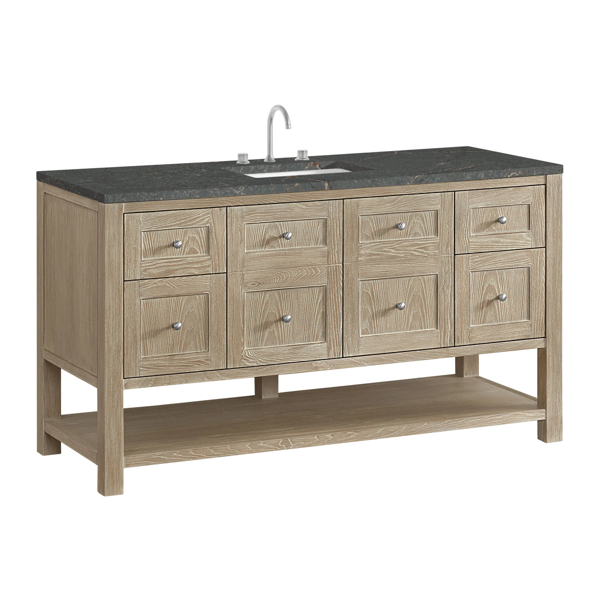 Breckenridge 60" Single Vanity, Whitewashed Oak w/ 3 CM Parisien Bleu Top, view 10