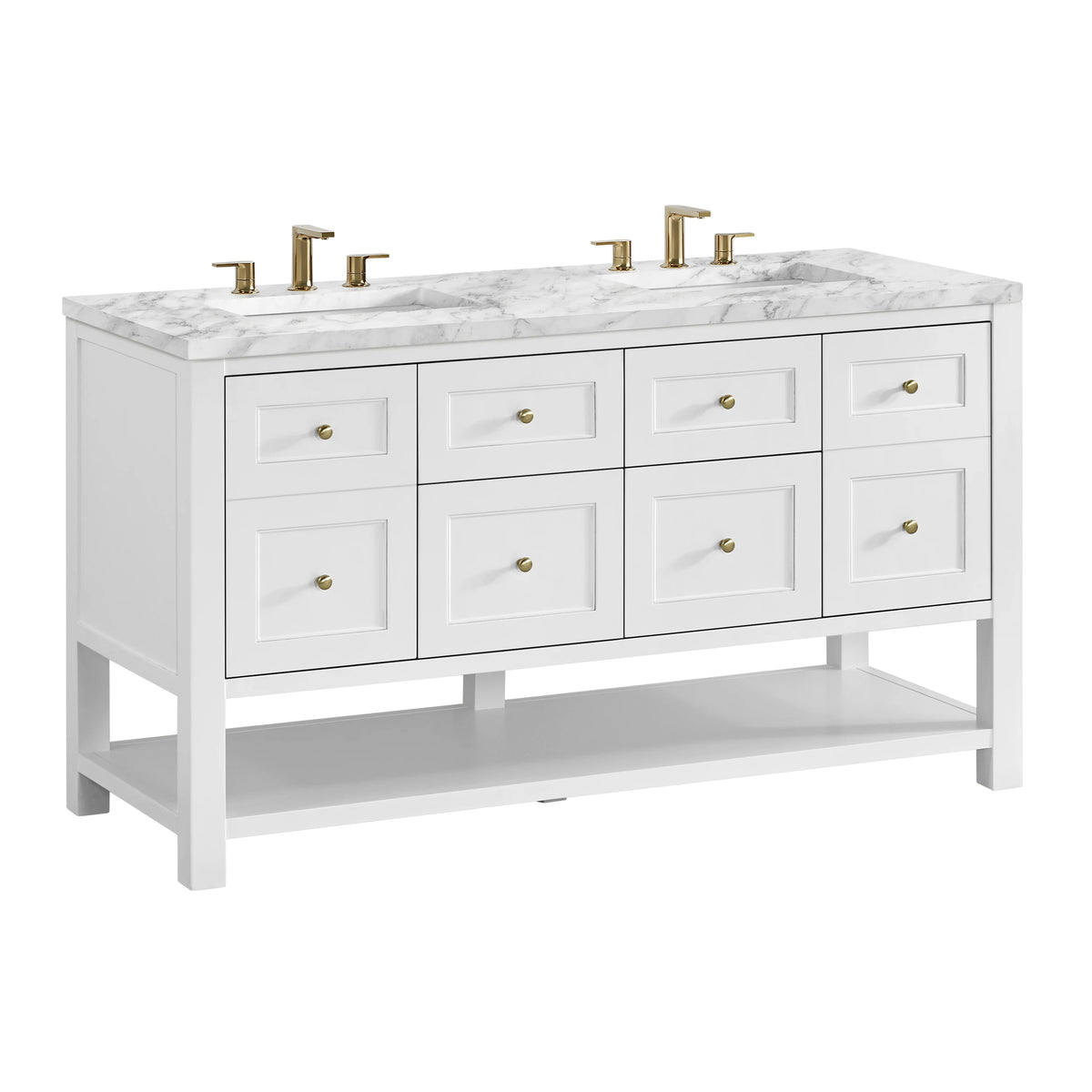 Breckenridge 60" Double Vanity, Bright White, w/ 3 CM Carrara Marble Top, view 10