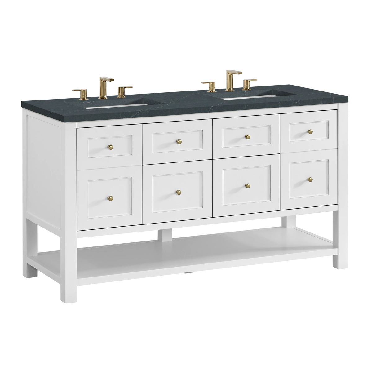 Breckenridge 60" Double Vanity, Bright White, w/ 3 CM Charcoal Soapstone Quartz Top, view 10