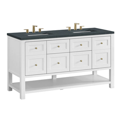 Breckenridge 60" Double Vanity, Bright White, w/ 3 CM Charcoal Soapstone Quartz Top, view 10