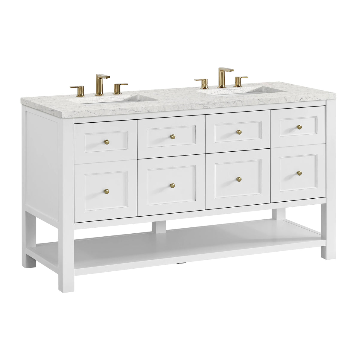 Breckenridge 60" Double Vanity, Bright White, w/ 3 CM Eternal Jasmine Pearl Quartz Top, view 10
