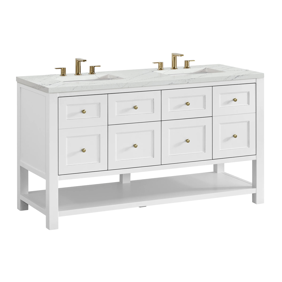 Breckenridge 60" Double Vanity, Bright White, w/ 3 CM Ethereal Noctis Quartz Top, view 10