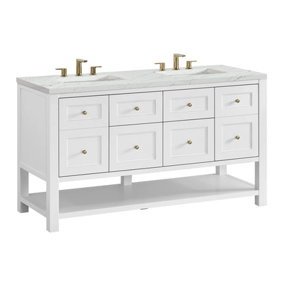 Breckenridge 60" Double Vanity, Bright White, w/ 3 CM Ethereal Noctis Quartz Top, view 10