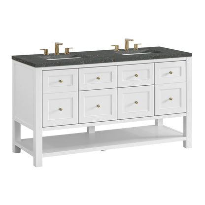 Breckenridge 60" Double Vanity, Bright White, w/ 3 CM Parisien Bleu Quartz Top, view 10