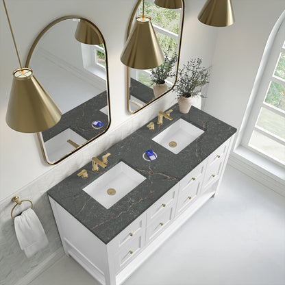 Breckenridge 60" Double Vanity, Bright White, w/ 3 CM Parisien Bleu Quartz Top w/FreePower Wireless Charger, view 10