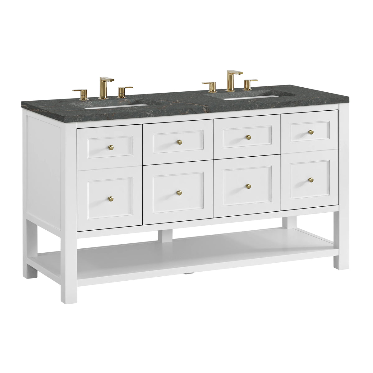 Breckenridge 60" Double Vanity, Bright White, w/ 3 CM Parisien Bleu Quartz Top w/FreePower Wireless Charger, view 13