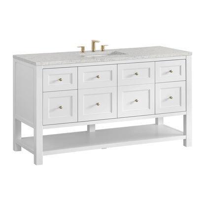 Breckenridge 60" Single Vanity, Bright White, w/ 3 CM Eternal Jasmine Pearl Quartz Top, view 10