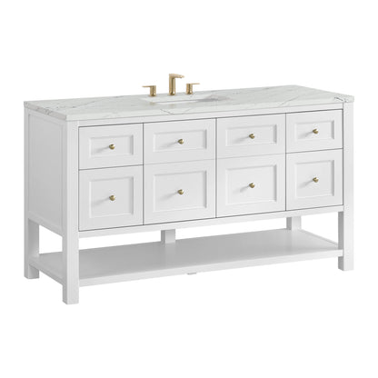 Breckenridge 60" Single Vanity, Bright White, w/ 3 CM Ethereal Noctis Quartz Top, view 10
