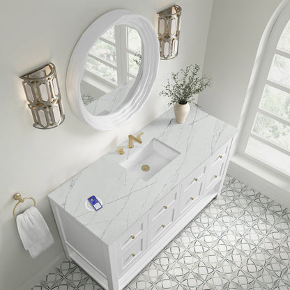 Breckenridge 60" Single Vanity, Bright White, w/ 3 CM Ethereal Noctis Silestone Top w/ FreePower Wireless Char, view 10