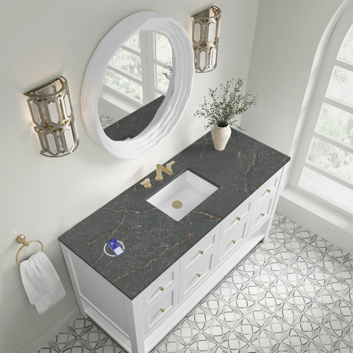 Breckenridge 60" Single Vanity Cabinet, Bright White w/ 3 CM Parisien Bleu Top w/ FreePower Wireless Charger, view 10