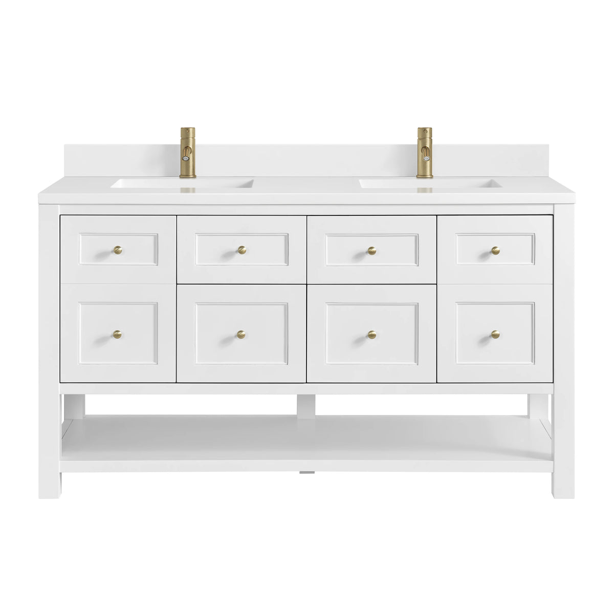Breckenridge 60" Double Vanity, Bright White, w/ Single Hole 3 CM White Zeus Quartz Top & Backsplash