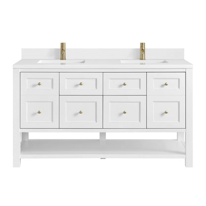 Breckenridge 60" Double Vanity, Bright White, w/ Single Hole 3 CM White Zeus Quartz Top & Backsplash