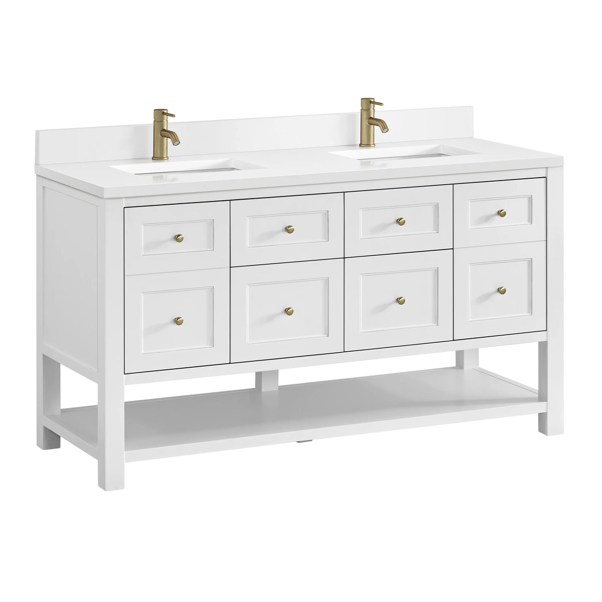 Breckenridge 60" Double Vanity, Bright White, w/ Single Hole 3 CM White Zeus Quartz Top & Backsplash, view 10