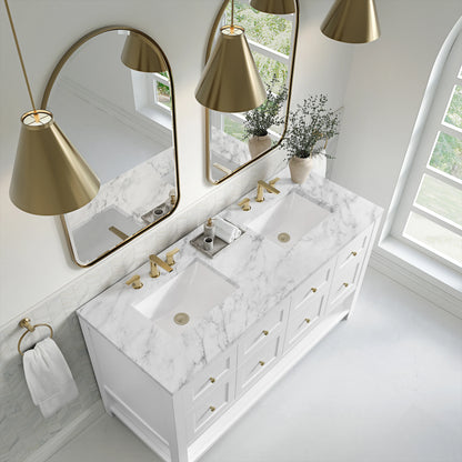 Breckenridge 60" Double Vanity, Bright White, w/ 3 CM Carrara Marble Top, view 7