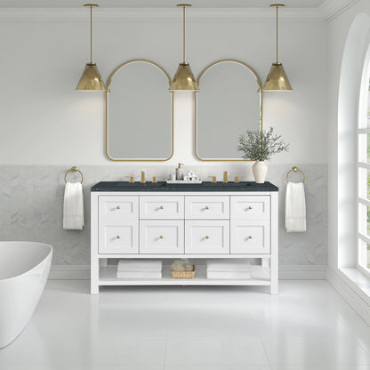 Breckenridge 60" Double Vanity, Bright White, w/ 3 CM Charcoal Soapstone Quartz Top, view 3