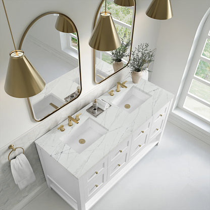 Breckenridge 60" Double Vanity, Bright White, w/ 3 CM Ethereal Noctis Quartz Top, view 7