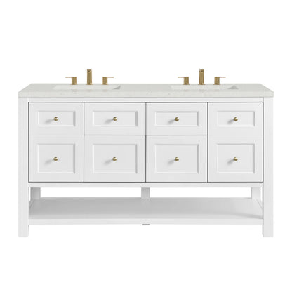 Breckenridge 60" Double Vanity, Bright White, w/ 3 CM Lime Delight Quartz Top