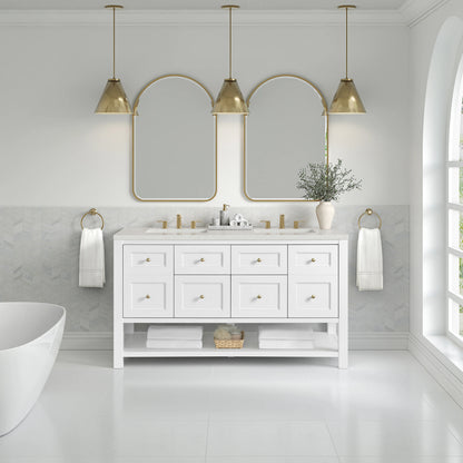 Breckenridge 60" Double Vanity, Bright White, w/ 3 CM Lime Delight Quartz Top, view 3