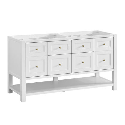 Breckenridge 60" Double Vanity, Bright White, w/ 3 CM Parisien Bleu Quartz Top, view 2