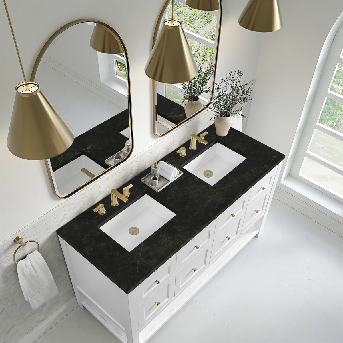 Breckenridge 60" Double Vanity, Bright White, w/ 3 CM Phantome Eclos Top, view 7