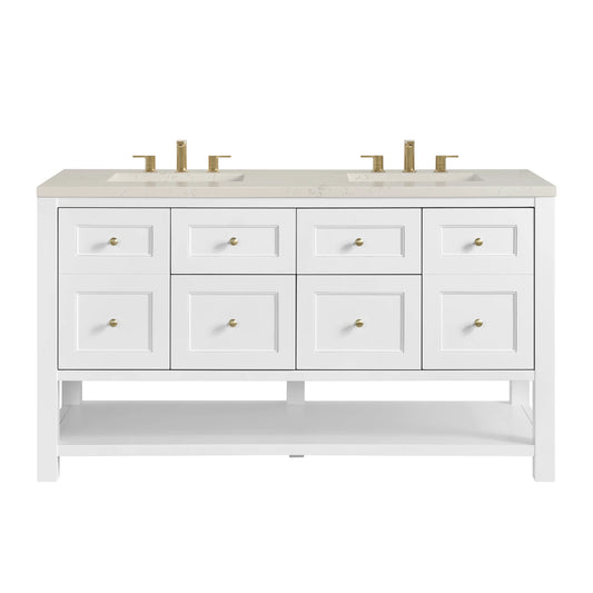 Breckenridge 60" Double Vanity, Bright White, w/ 3 CM Siberian Silestone Top
