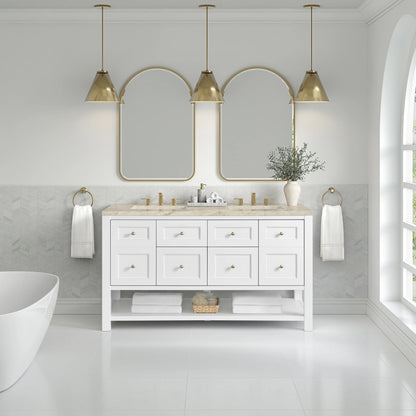 Breckenridge 60" Double Vanity, Bright White, w/ 3 CM Tajnar Eclos Top, view 3
