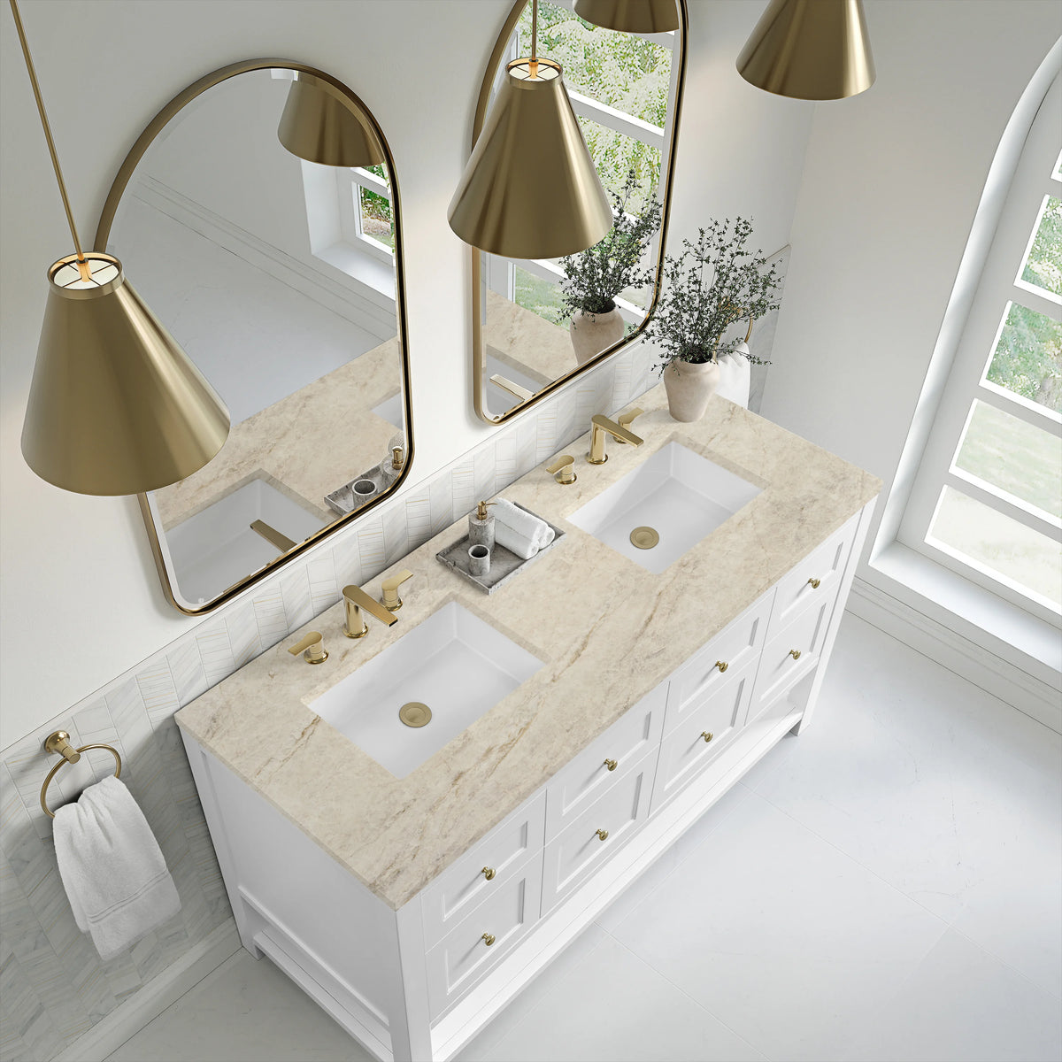 Breckenridge 60" Double Vanity, Bright White, w/ 3 CM Tajnar Eclos Top, view 7