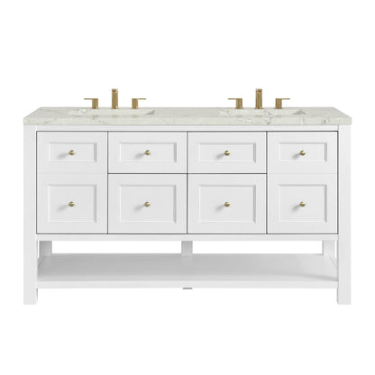 Breckenridge 60" Double Vanity, Bright White, w/ 3 CM Victorian Silver Quartz Top