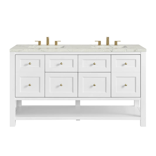 Breckenridge 60" Double Vanity, Bright White, w/ 3 CM Victorian Silver Quartz Top