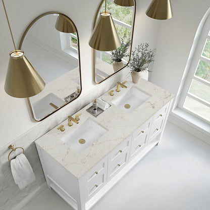 Breckenridge 60" Double Vanity, Bright White, w/ 3 CM Victorian Silver Quartz Top, view 7