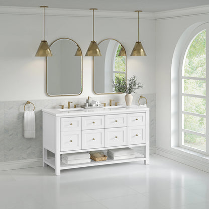 Breckenridge 60" Double Vanity, Bright White, w/ 3 CM White Zeus Quartz Top, view 4